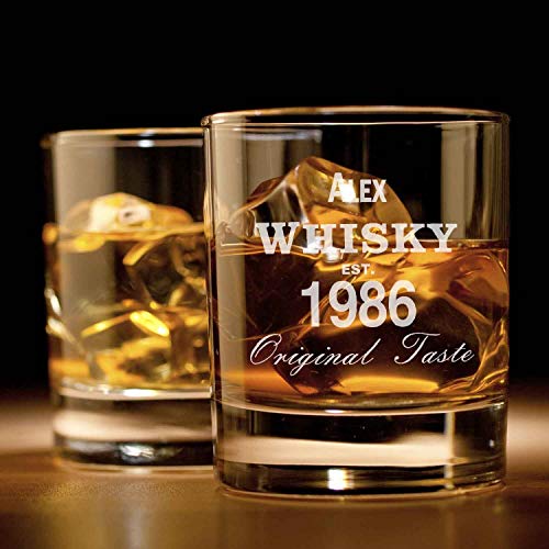 Whiskey Glas mit Gravur (Name & Jahrgang) I originelle Geschenkidee mit klassischem Design - für Liebhaber ausgefallener Geschenke I Personalisiertes Whiskyglas als Geschenk für Männer
