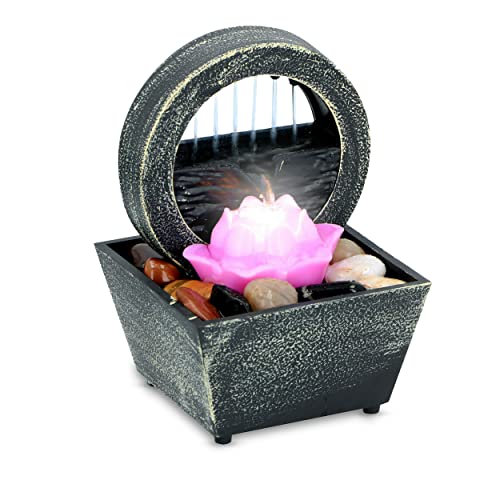 Oramics LED Zimmerbrunnen Lotusblume Indoor Tischbrunnen mit Wasserfall, Leuchtender Brunnen als Wohnzimmer Deko, Entspannung pur im Wohn-, Arbeits- und Schlafzimmer (Lotusblume)