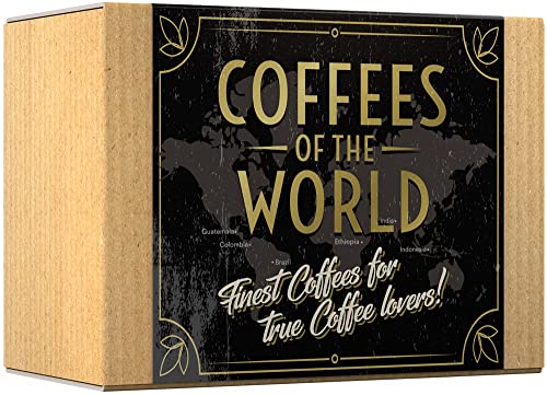 Gourmet-Kaffee-Geschenkset - COFFEES OF THE WORLD | Gemahlener Kaffee 600g (6 x 100g) - 6 feinste Single Origin Kaffees | Geschenkidee im Geschenkkorb-Stil für Sie & Ihn