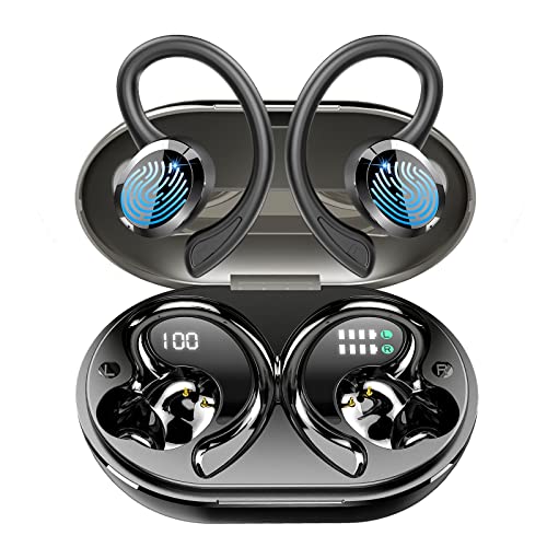 Bluetooth Kopfhörer Sport, In Ear Kopfhörer Kabellos Bluetooth 5.3 HiFi Stereo, [2023] 13 mm Treiber Wireless Earbuds mit HD Mic, 48Std Ohrhörer mit Bügel, IP7 Wasserdicht/800mAh USB-C LED Ladebox