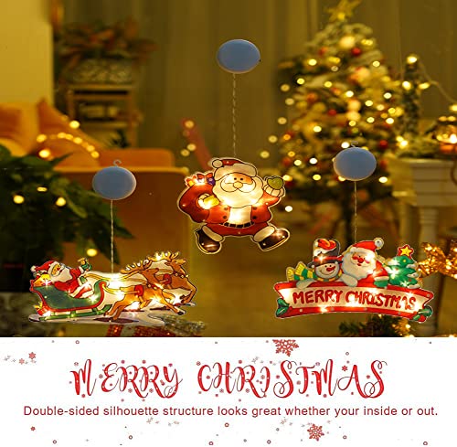 XIUWOUG Weihnachtsbeleuchtung,Weihnachtsbeleuchtung innen Fenster,Hängende Fenster Leuchte mit Saugnapf, Batteriebetrieben für Weihnachtsdeko Party Baum Innen Schlafzimmer,3PCS(ohne Batterie)