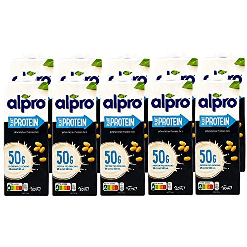 Alpro - 10er Pack Protein Sojadrink 1 Liter - Plant Proteindrink Soja Soya Drink 100 % pflanzlich (50 g Eiweiß pro Packung)