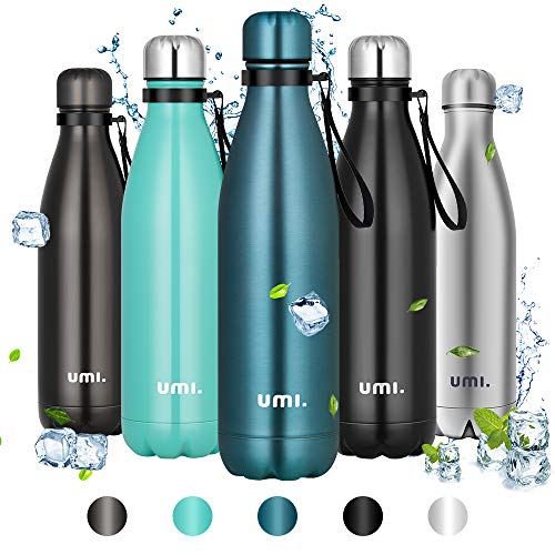 Amazon Brand – Umi Trinkflasche Edelstahl, 750ml Vakuum Isolierte Thermosflasche, BPA Frei Wasserflasche Auslaufsicher, SportFlasche für Sport, Outdoor, Büro, Schule, Dunkelblau