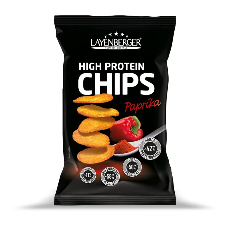Layenberger High Protein Chips Paprika, satte 43,1 % Eiweiß und nur 21,2 % Kohlenhydrate bei nur 2,3 g Zucker, nicht frittiert, (1 x 75 g)