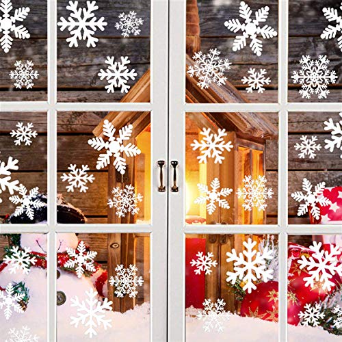 YQHbe Fensterbilder Weihnachten, 108 Schneeflocken Fenster Aufkleber, Weiß Selbstklebend Fensterbilder Schneeflocken für Weihnachtsdeko, Winter Fenster Deko Wiederverwendbar Aufkleber Schneeflocken