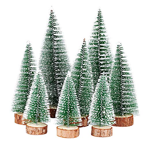 FLOFIA 8STK Weihnachtsbaum Mini Künstlich 3 Größe Miniatur Tannenbaum Grün Mini Christbaum Tree Klein Weihnachtsdeko Figuren 10/15 /20 cm
