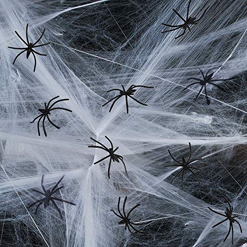 Eyscoco Spinnennetz Halloween Deko Spinnenweben Halloween Spinnweben Spinnennetz Deko mit 20 Spinnen Ideal für Kamin Fenster Türen Karneval Party Halloween Dekoration