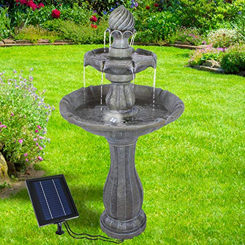 Solar Gartenbrunnen Brunnen Solarbrunnen Klassik-Garten mit Li-Ion-Akku & LED-Licht, Zierbrunnen Wasserfall Gartenleuchte Teichpumpe für Terrasse, Balkon, mit Pumpen