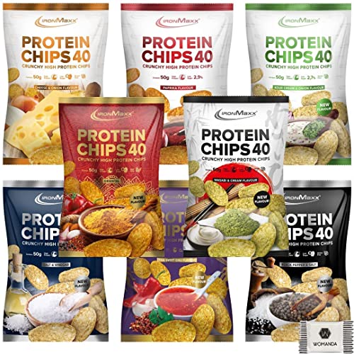 IronMaxx Protein Chips 40 - Kennenlernpaket - Mixbox - High Protein Low Carb - je 50g Tüte (6 Tüten)