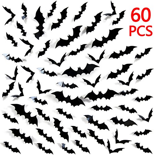 heekpek 60 Stück 3D Fledermäuse Halloween Zubehör Kit, Halloween Party Zubehör für Haus Fenster Wanddekoration
