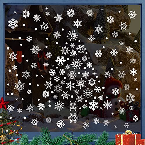 moinkerin 155 Stücke Schneeflocken Fensterbilder Schnee Aufkleber Sticker Fensterdeko Selbstklebend Fensterfolie Weihnachtsdeko für Türen Schaufenster Vitrinen Glasfronten Dekoration