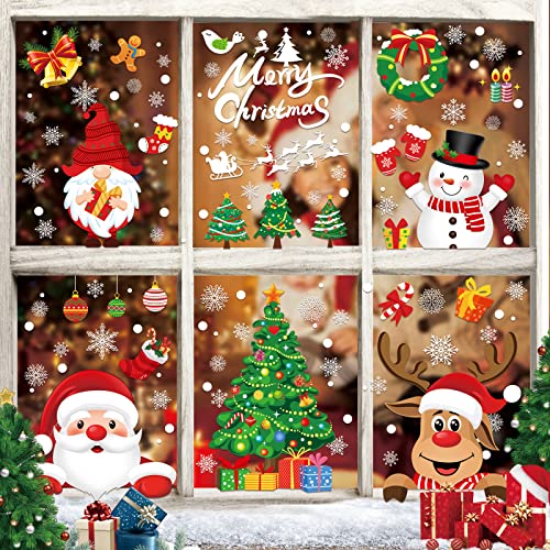 245 Stück Weihnachten Fenstersticker, Weihnachten Fensterbilder, Doppelseitige Wiederverwendbare Statisch Haftende PVC Aufkleber für Glasfenster Weihnachten Dekoration (9 Blatt, 20x30cm)
