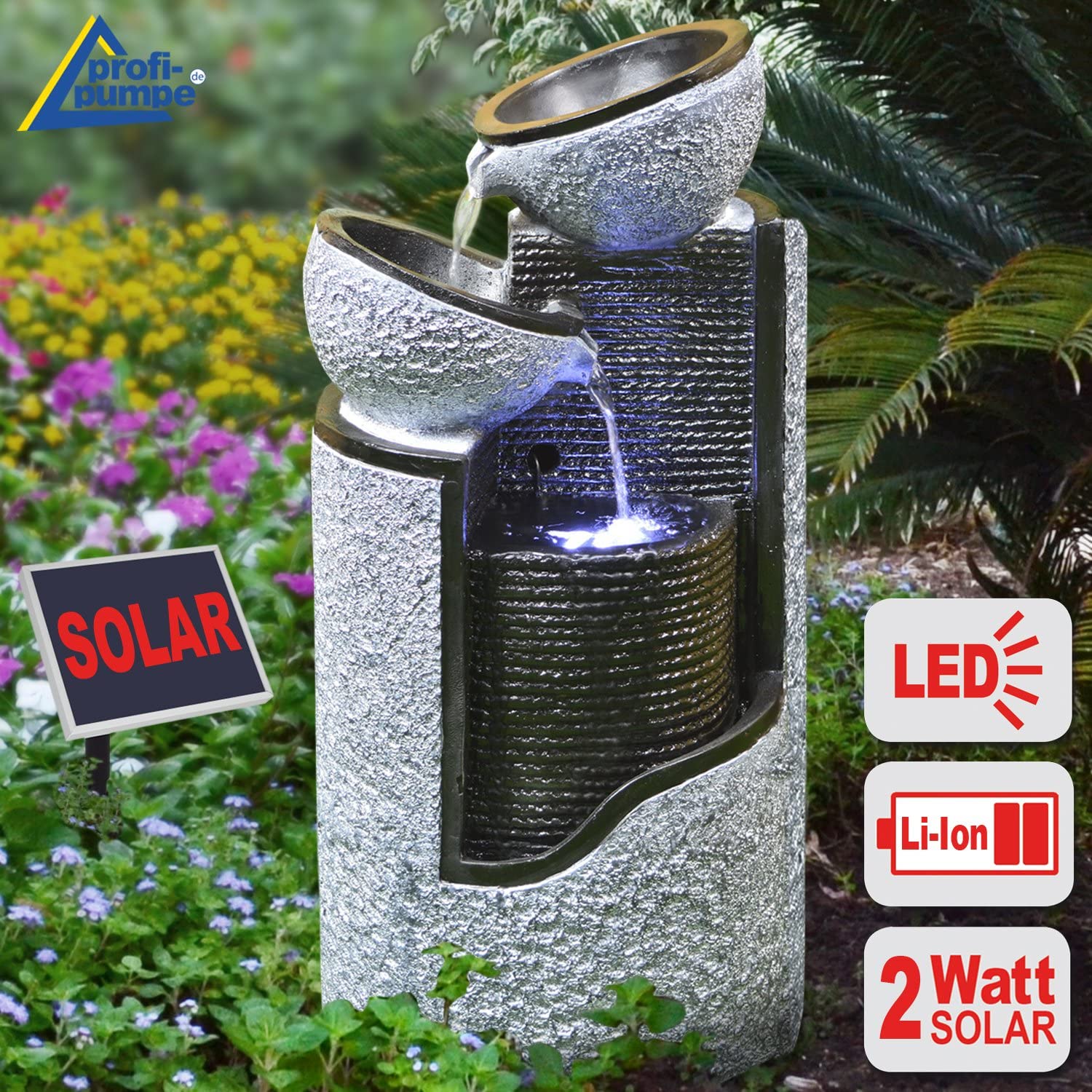 Elektrisches LED-Licht Wasserfall Schöner Wasserbrunnen für Garden/&Startseite Kunst Dekor Moderner Outdoor Gartenbrunnen mit beruhigende Wassergeräusche WATURE 101cm Gartenwasserspiel